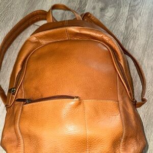 Vtg Cognac Brown Leather Backpack Carryall Bag